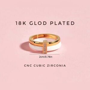 18K Gold Plated | CZ | White Enamel Ring Size 8